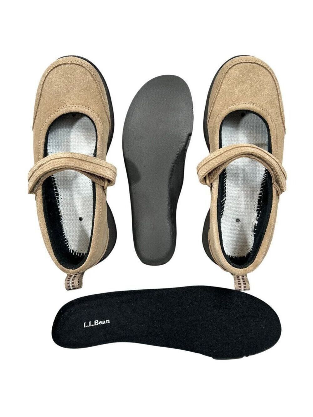L.L. Bean Beige Suede Mary Jane Wedge Heel Comfort Mocs Shoes Size 6 - Picture 5 of 13